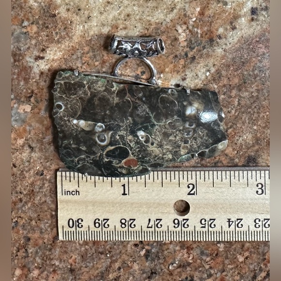 Natural Rough Turritella Fossil Agate Large Pendant. - Picture 4 of 5